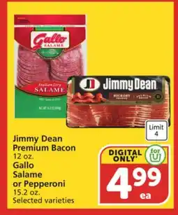 Vons Jimmy Dean Premium Bacon 12 oz. Gallo Salame or Pepperoni 15.2 oz offer