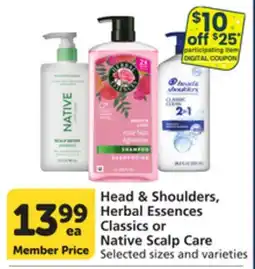 Vons Head & Shoulders, Herbal Essences Classics or Native Scalp Care offer