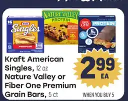 Tony’s Fresh Market Kraft American Singles, Nature Valley or Fiber One Premium Grain Bars offer