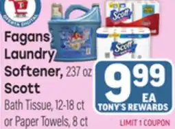 Tony’s Fresh Market Fagans Laundry Softener Scott offer