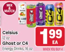 Tony’s Fresh Market Celsius 12 oz Ghost or C4 Energy Drinks 16 oz offer