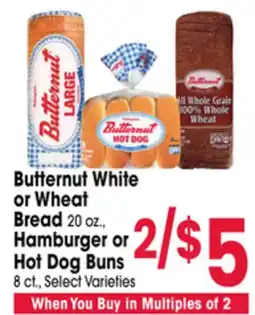 Jewel-Osco Butternut White or Wheat Bread 20 oz. Hamburger or Hot Dog Buns 8 ct offer