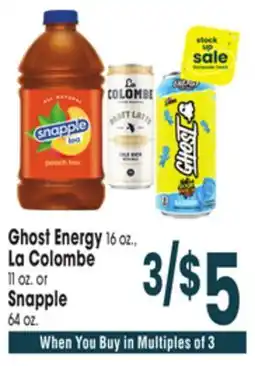Jewel-Osco Ghost Energy 16 oz., La Colombe 11 oz. or Snapple 64 oz offer