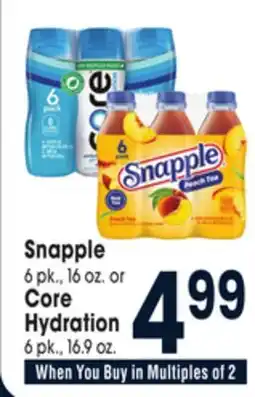 Jewel-Osco Snapple, 6 pk., 16 oz. or Core Hydration, 6 pk., 16.9 oz offer