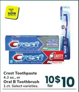 Jewel-Osco Crest Toothpaste 4.2 oz., or Oral B Toothbrush 1 ct offer