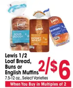 Jewel-Osco Lewis 1/2 Loaf Bread, Buns or English Muffins offer