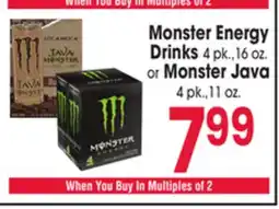 Jewel-Osco Monster Energy Drinks 4 pk., 16 oz. or Monster Java 4 pk., 11 oz offer