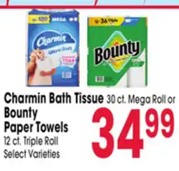 Jewel-Osco Charmin Bath Tissue 30 ct. Mega Roll or Bounty Paper Towels 12 ct. Triple Roll offer