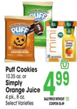 Jewel-Osco Puff Cookies 10.35 oz. or Simply Orange Juice 4 pk., 8 oz offer