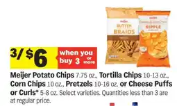 Meijer Meijer Potato Chips, Tortilla Chips, Corn Chips, Pretzels, Cheese Puffs or Curls offer