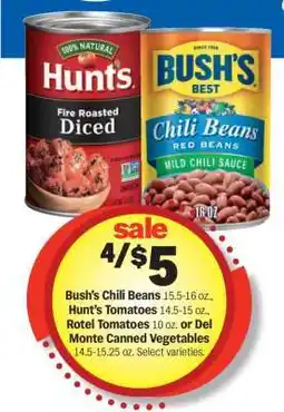 Meijer Bush’s Chili Beans, Hunt’s Tomatoes, Rotel Tomatoes, Del Monte Canned Vegetables offer