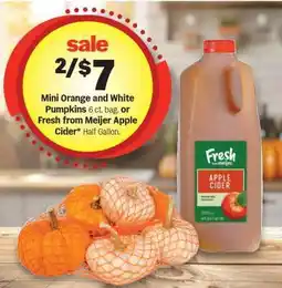 Meijer Mini Orange and White Pumpkins or Fresh from Meijer Apple Cider offer