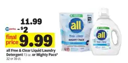 Meijer all Free & Clear Liquid Laundry Detergent or Mighty Pacs offer