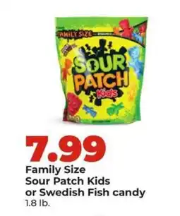 Hy-Vee Family Size Sour Patch Kids or Swedish Fish candy offer