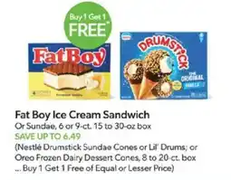 Publix Fat Boy Ice Cream Sandwich or Sundae offer