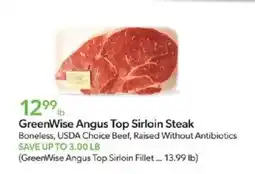 Publix GreenWise Angus Top Sirloin Steak offer