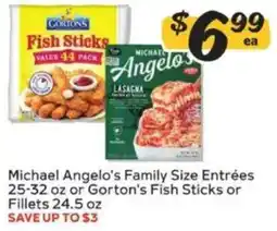 Winn Dixie Michael Angelo's Family Size Entrées or Gorton's Fish Sticks or Fillets offer