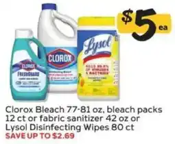 Winn Dixie Clorox bleach or fabric sanitizer or lysol disinfecting wipes offer