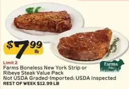Winn Dixie Farms Boneless New York Strip or Ribeye Steak Value Pack offer