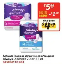 Winn Dixie Always Discreet offer