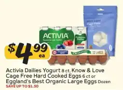 Winn Dixie Activia Dailies Yogurt, Know & Love Cage Free Hard Cooked Eggs or Egglands Best Organic Large Eggs offer