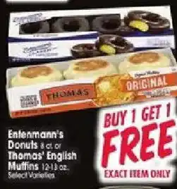 Jewel-Osco Entenmann's Donuts or Thomas's English Muffins offer