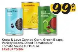 Winn Dixie Know & Love Canned Corn, Green Beans, Variety Beans, Diced Tomatoes or Tomato Sauce offer