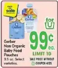 Jewel-Osco Gerber Non Organic Baby Food Pouches offer