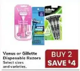 Jewel-Osco Venus or Gillette Disposable Razors offer