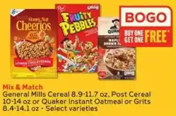 Winn Dixie Mix & Match General Mills Cereal, Post Cereal or Quaker Instant Oatmeal or Grits offer
