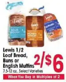 Jewel-Osco Lewis loaf bread, buns or english muffins offer