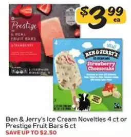 Winn Dixie Ben & Jerry's Ice Cream Novelties or Prestige Fruit Bars offer