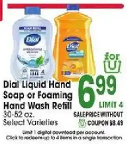 Jewel-Osco Dial Liquid Hand Soap or Foaming Hand Wash Refill offer