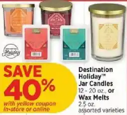 H-E-B Destination Holiday Jar Candles or Wax Melts offer