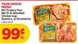 H-E-B Hill Country Fare Bar-B-Q Seasoned Chicken Leg Quarters, or Drumsticks offer