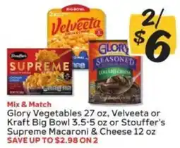 Winn Dixie Glory Vegetables, Velveeta or Stouffer's Supreme Macaroni & Cheese offer