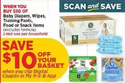 H-E-B Baby Diapers, Wipes, Training Pants, Food or Snack Items offer