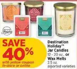 H-E-B Destination Holiday Jar Candles or Wax Melts offer
