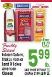 Jewel-Osco Eckrich Salami, Kratus Ham or Land O Lakes American Cheese offer