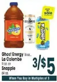 Jewel-Osco Ghost Energy or La Colombe or Snapple offer