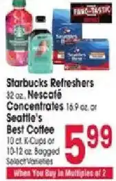 Jewel-Osco Starbucks Refreshers, Nescafé Concentrates or Seattle's Best Coffee offer