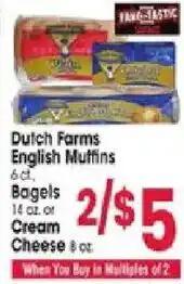 Jewel-Osco Dutch Farms English Muffins, Bagels or Cream Cheese offer