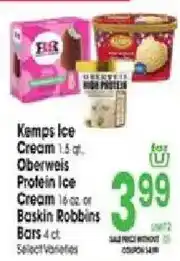 Jewel-Osco Kemps Ice Cream, Oberweis Protein Ice Cream, Baskin Robbins Bars offer