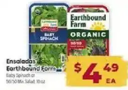 Cardenas Earthborn Farm Baby Spinach or 50/50 Mix Salad offer