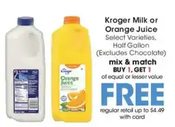 Dillons Kroger Milk or Orange Juice offer