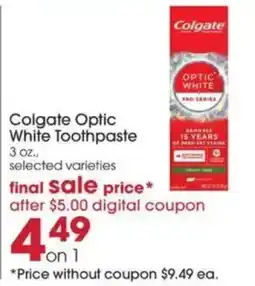 Giant Eagle Colgate Optic White Toothpaste offer
