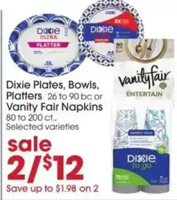 Giant Eagle Dixie plates, bowls, platters or vanity fair napkins offer