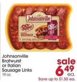 Giant Eagle Johnsonville Bratwurst or Italian Sausage Links offer