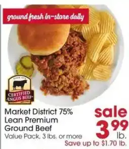 Giant Eagle Market District 75% Lean Premium Ground Beef offer