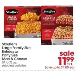 Giant Eagle Stouffer's Large Family Size Entrées or Party Size Mac & Cheese offer